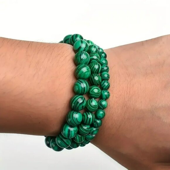 Exquisite Malachite Natural Stone Beads Bracelet (SKU #0355) - Picture 3 of 5